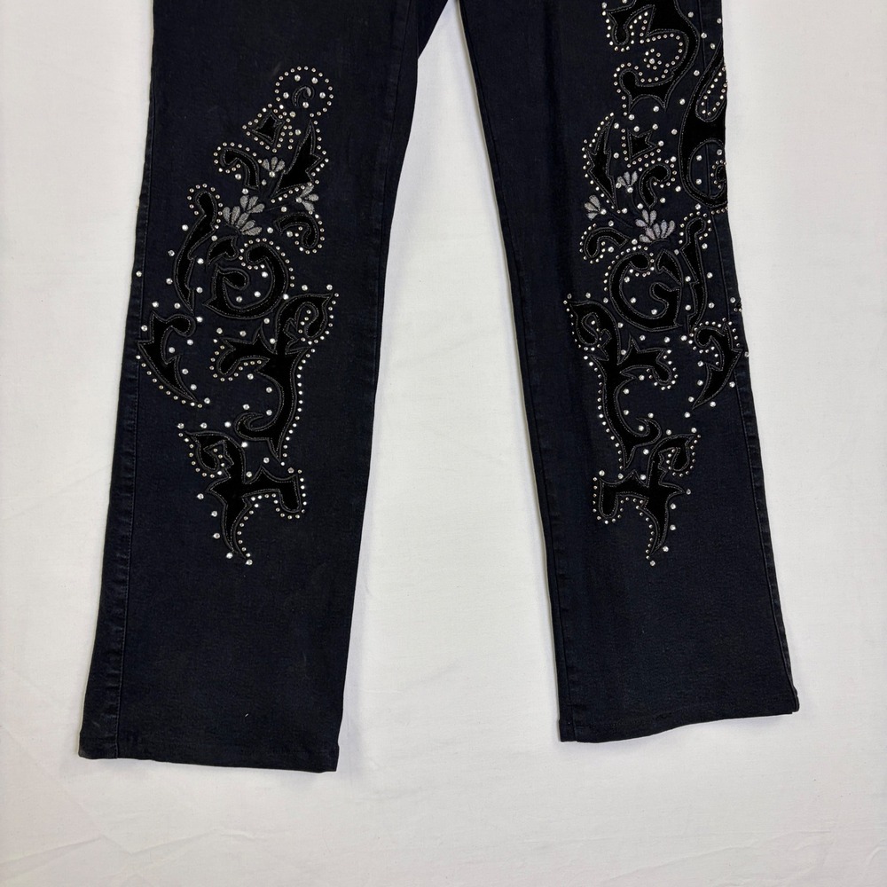 BrazilRoxx Black Rhinestone Y2K Straight Leg Jeans Womens 12 Western - Picture 11 of 11